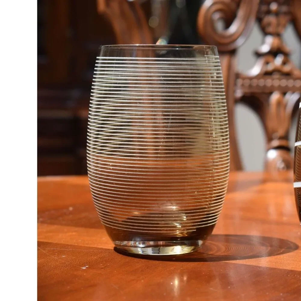 Set of 4 Mikasa Cheers Amber Etched Stemless Wine Glasses 17oz Dots Swirl Lines